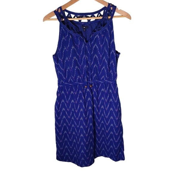 Gap Fit & Flare Dress Womens Medium Blue Chevron Western Sundress Cowgirl - Picture 1 of 9